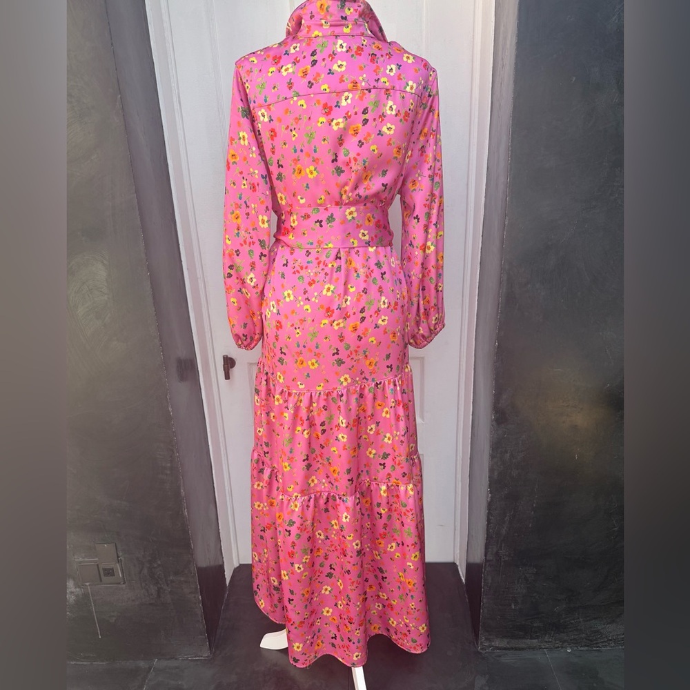 ANN MASHBURN Orange and Pink Pleated Tiered Sundress - Picture 3 of 5